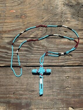 Handmade Turquoise Beaded Cross Necklace